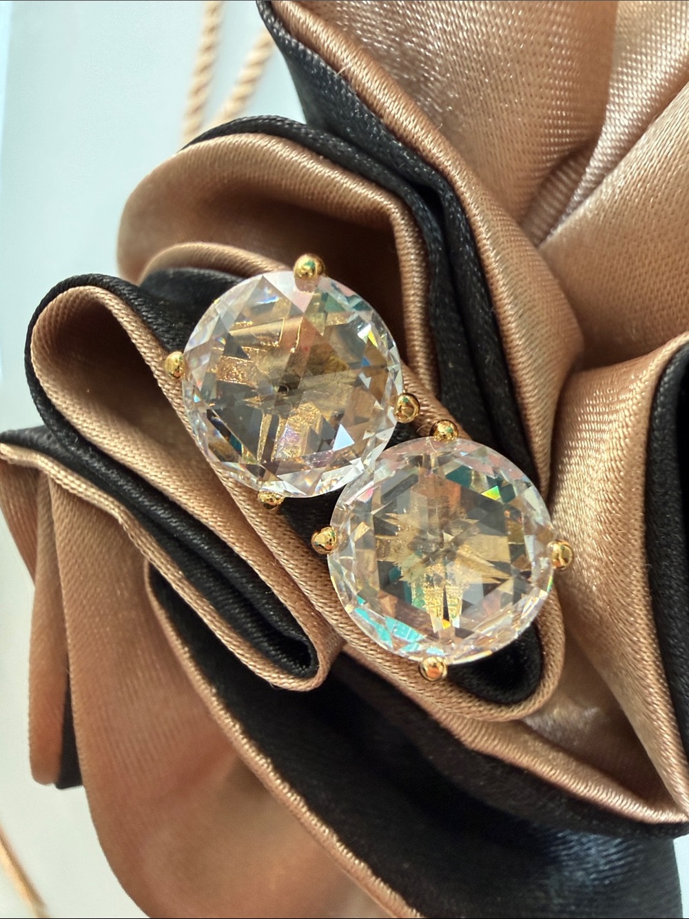 Kate Spade Gold Tone Clear Crystal Round Stud Earrings Sparkly Classic